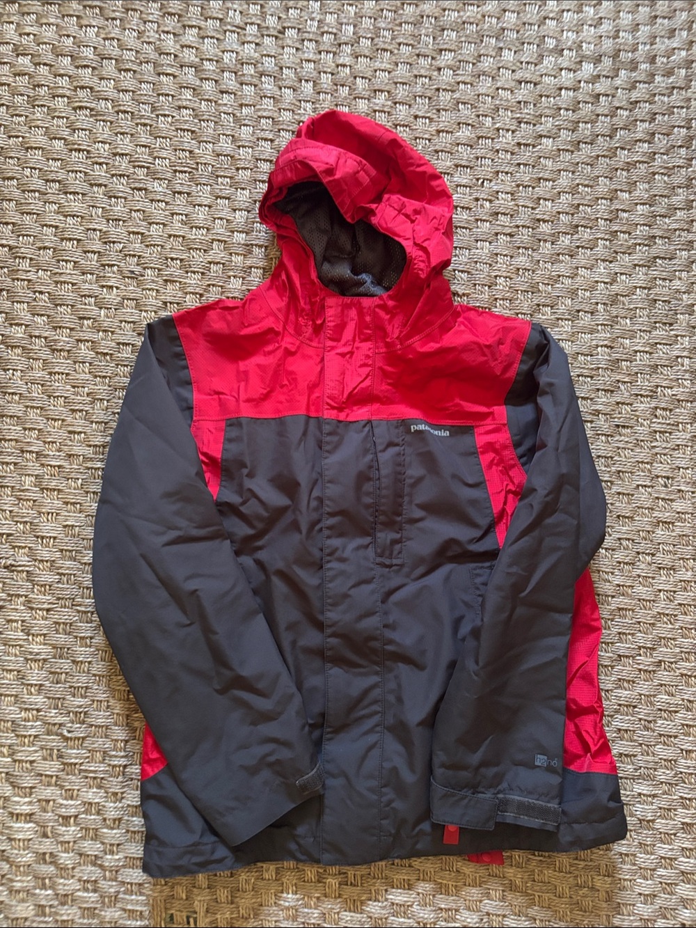 Patagonia Kids Red and Brown Hooded Raincoat